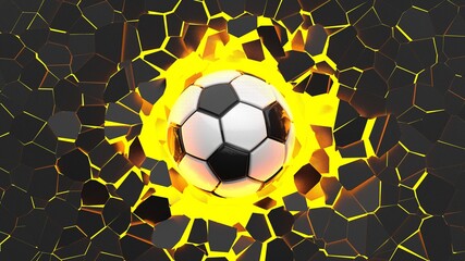 Soccer ball with Particles under Black Background. 3D sketch design and illustration. 3D CG. 3D high quality rendering.	