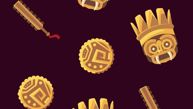 culture aztec golden elements animation