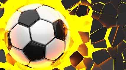 Soccer ball with Particles under Black Background. 3D sketch design and illustration. 3D CG. 3D high quality rendering.	