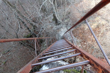 Looking down on the ladder from above ... (on the mountain trail) (late autumn / early winter) 梯子を上から見下ろす…(登山道にて)(晩秋/初冬)