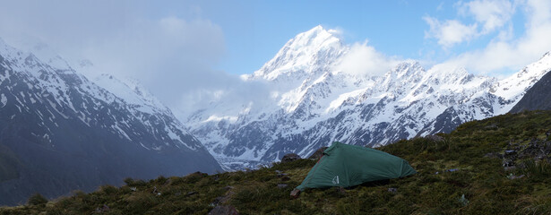 Mountain and Lake Winter Landscapes near Aoraki - Mount Cook National Park at Tasman Lake on the...
