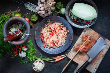 Som Tam Thai -Ingredients Papaya Salad Thai Food Style ,Thai Salad, 