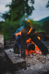 burning wood ready for the grill