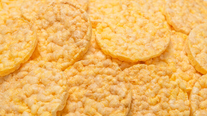 Rice wafers background, top view.