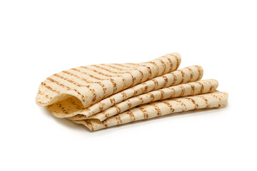 Grilled pitta bread isolated on white background.