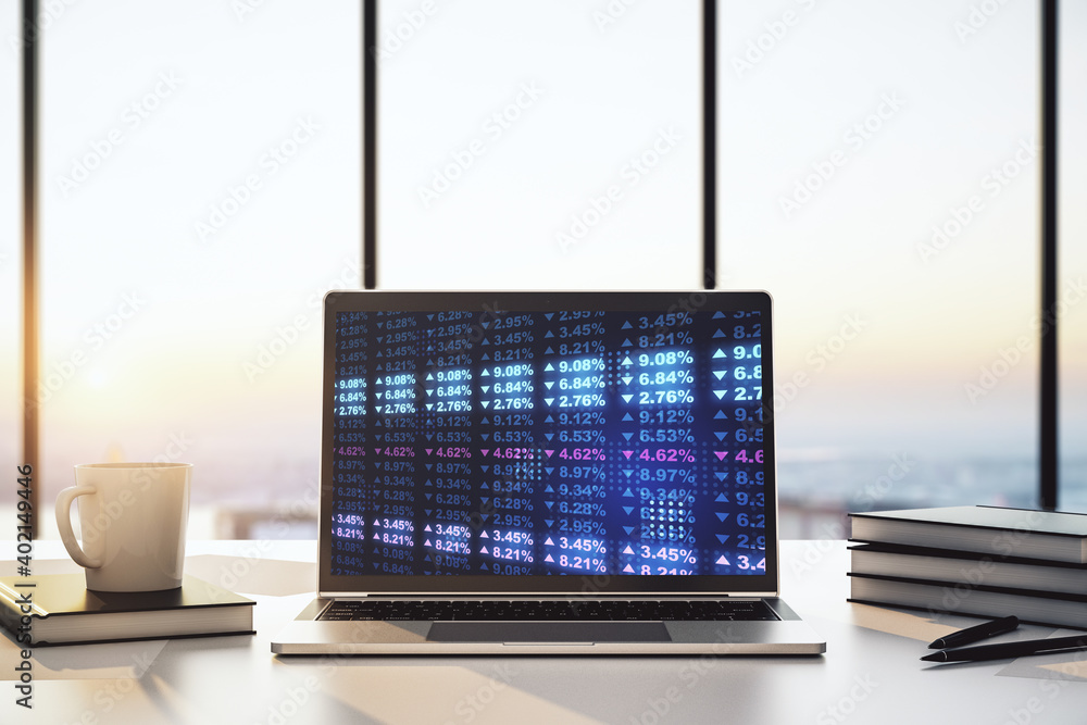 Fototapete modern computer display with abstract graphic data spreadsheet sketch, analytics and analysis concep