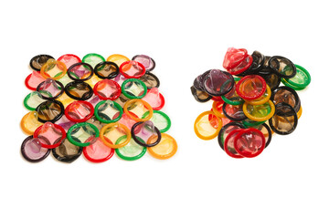 Colorful condoms background.