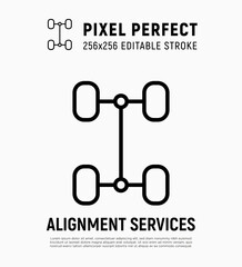 Car service: wheel alignment thin line icon. Pixel perfect, editable stroke. Vector illustration.