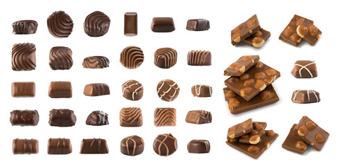 Set of Chocolates Isolated, Chocolate Candies Top View