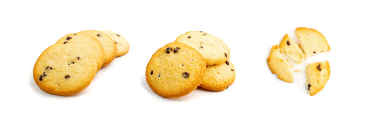 Chocolate Chip Biscuits Isolated, Golden Butter Cookies