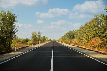 Beautiful view of empty asphalt highway. Road trip