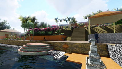 Watugede fountain & natural bath in the garden concept design