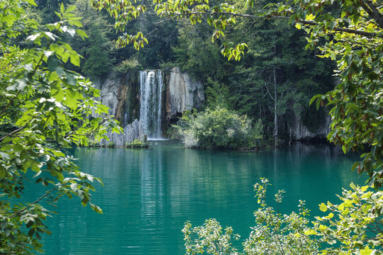 Plitvice lakes with waterfall national park in Croatia.