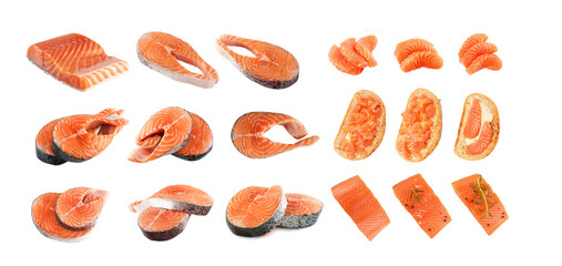 Raw Pink Salmon Steak, Red Fish, Chum or Trout Fillet Cut Out