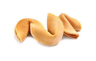 Traditional homemade fortune cookies on white background