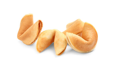 Traditional homemade fortune cookies on white background