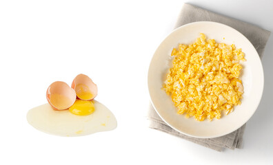 Scrambled Eggs, Omelet, Omelette, Omlet Isolated on White