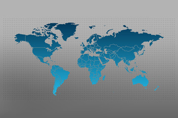 World map infographic symbol with borders. International illustration vector sign. Blue gradient global element for business, presentation, sample, web design, media, news, blog, report