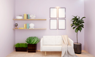 Stylish interior design of living room with mock up poster frame