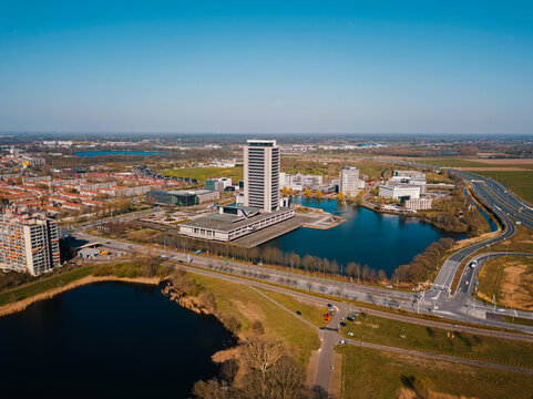 Aerial drone shot of the province house in the Noord Brabant The Netherlands