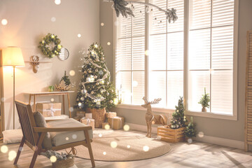 Beautiful living room interior decorated for Christmas