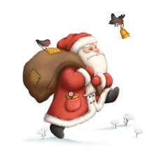 Santa Claus with a bag of gifts. christmas cute illustration. greeting card