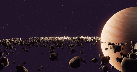 Planet Saturn or Jupiter close-up with rocks ring. 3d illustration © 3d_vicka