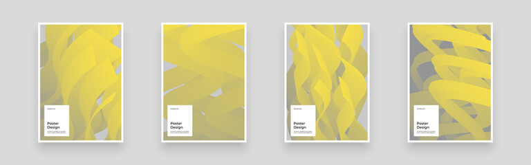 Set Placards, Posters, Flyers, Banner Designs. Dynamic composition with trendy liquid fluid 3d shapes. Yellow and gray palette of 2021. Minimal vector illustration. EPS10 