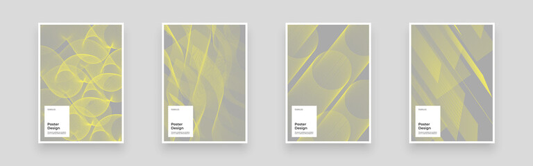 Set Placards, Posters, Flyers, Banner Designs. Linear geometric ornament. Yellow and gray palette of 2021. Creative stylish texture. EPS10 vector.