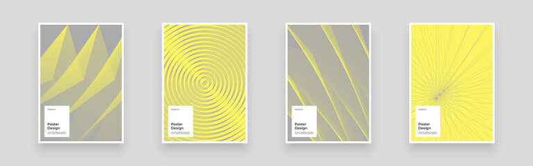 Set Placards, Posters, Flyers, Banner Designs. Linear geometric ornament. Yellow and gray palette of 2021. Creative stylish texture. EPS10 vector.