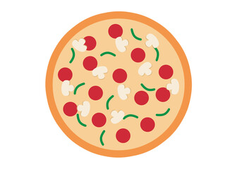 A view of champignon mushroom, bell pepper and pepperoni pizza from above