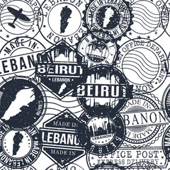 Beirut Lebanon Stamps Background. City Stamp Vector Art. Postal Passport Travel. Design Set Pattern.