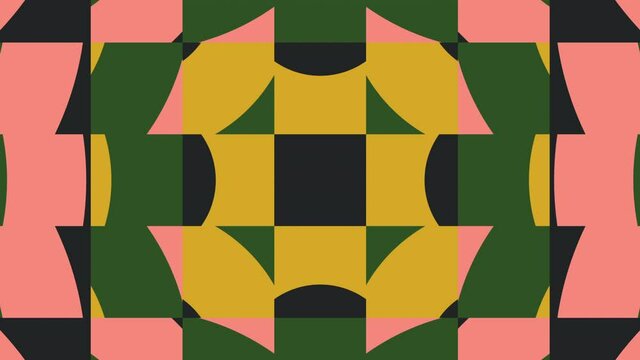 Abstract tiles in trendy natural color palette variation. Simple geometric motion graphic background. Seamless animation with basic shapes