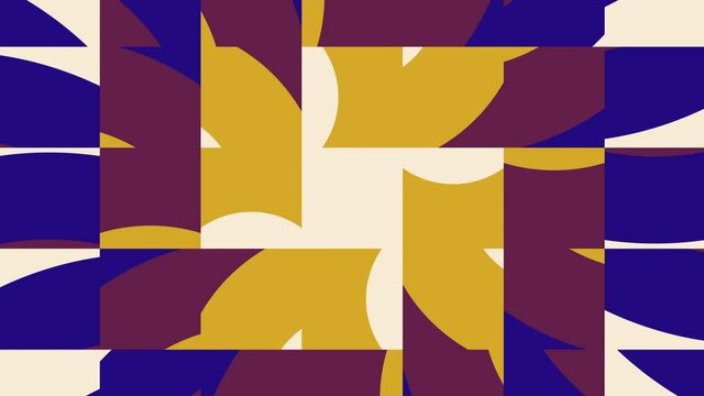 Abstract tiles in trendy natural color palette variation. Simple geometric motion graphic background. Seamless animation with basic shapes