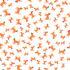 Simple modern Seamless pattern with orange broun dog. Flat pattern. The template for the cover fabric, books. Modern design for the fabric. Petshop.