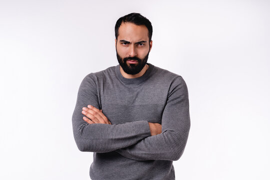 Angry Handsome Arab Man In Casual Attire Isolated Over White Background