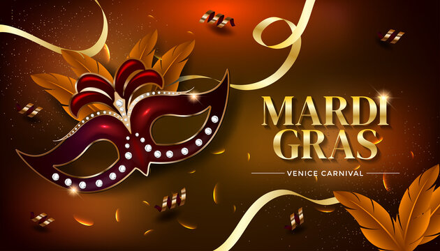 Mardi Gras Venice Carnival with masks elements and luxury background