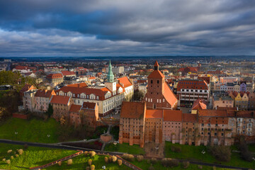 Grudziadz city with amazing granaries over the Vistula River. Poland