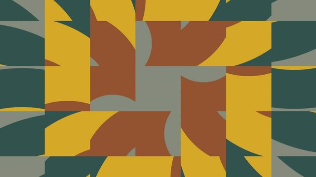 Abstract tiles in trendy natural color palette variation. Simple geometric motion graphic background. Seamless animation with basic shapes