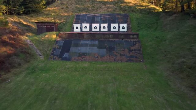 Shooting range. Flying from targets.