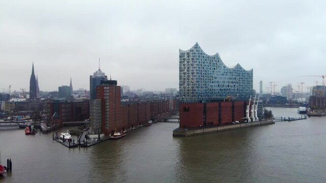 Famous Hamburg Concert Hall Elbphilharmonie in the harbour - aerial view