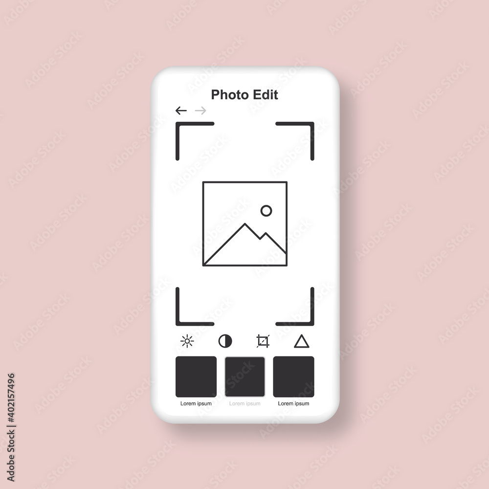 Poster template of photo editor. smartphone interface mockup with mobile app for edit photo. vector