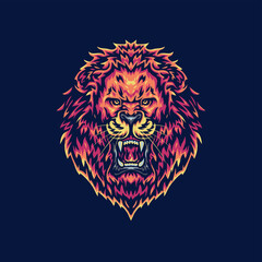 Roaring Lion, hand drawn line style with digital color, vector illustration