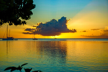 French Polynesia, Raiatea Island. Exceptional sundown with beautiful colours.