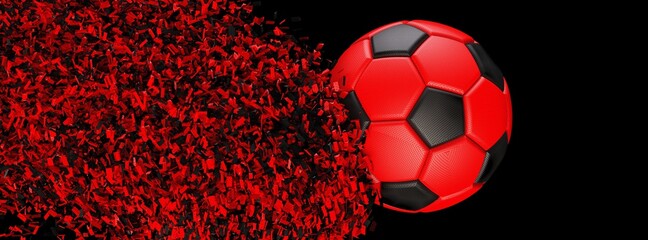 Soccer ball with Particles under Black Background. 3D sketch design and illustration. 3D CG. 3D high quality rendering.	