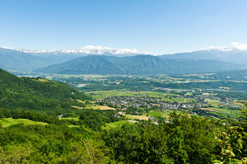 Fototapeta na wymiar Aix-les-Bains and Lac du Bourget from the viewpoint on Mont Revard, Savoie, Rhone-Alps, France