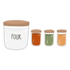 Kitchenware, green tone, earth tone kitchenware, flour and spice bottle illustration 05