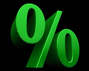 Percentage percent per cent percentile % sign symbol green 3d rendering