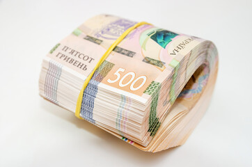 Ukrainian hryvnia, new banknotes of 500 hryvnia. Hryvnia (UAH.) Close-up.
