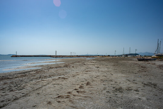 Koronisia, Epirus, Greece - March 29, 2018: Empty beach in spring